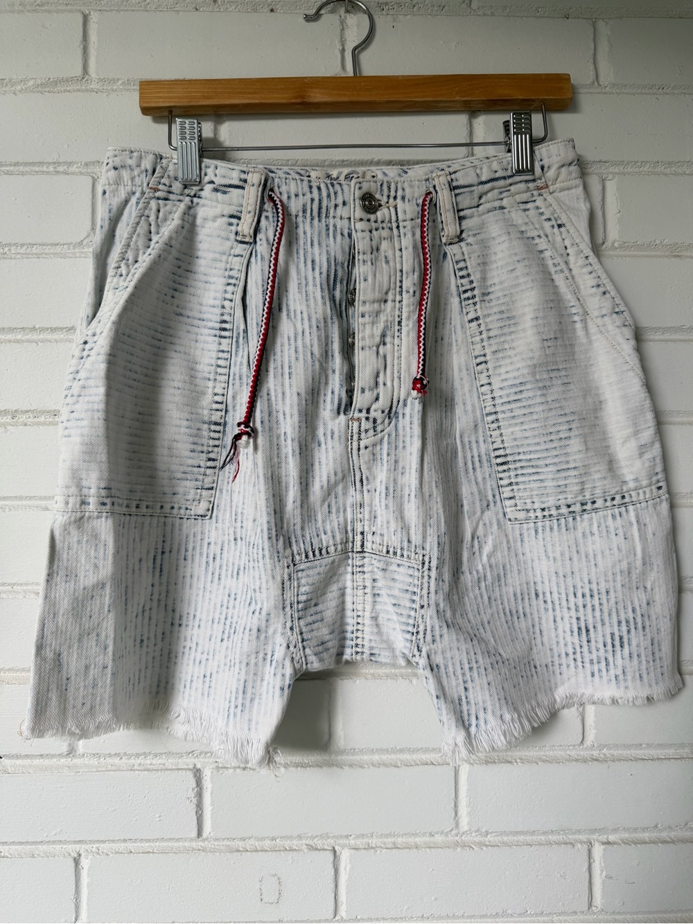 Free People We The Free Easy Rider Harem Denim Shorts - Acid Stripe
